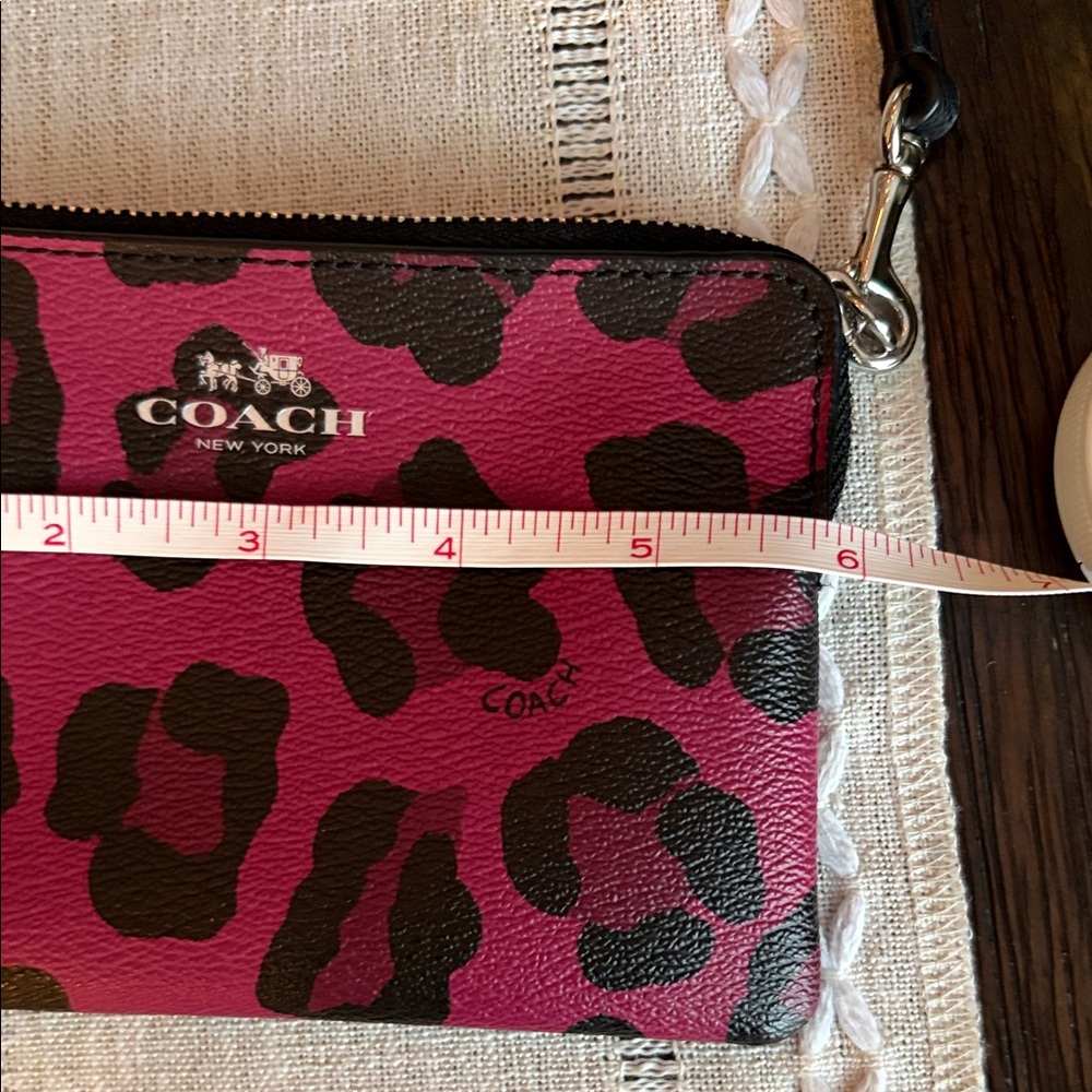 Coach Corner Zip Wristlet in Cranberry and Black Leopard Print - Picture 8 of 10